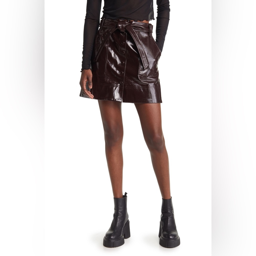 Topshop Belted Croc Embossed Faux Leather Skirt